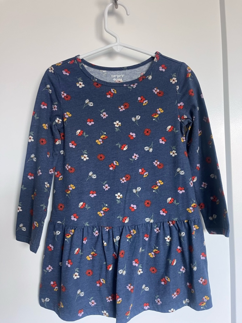 Carter's 4T Navy Floral Long-Sleeve Peplum Dress